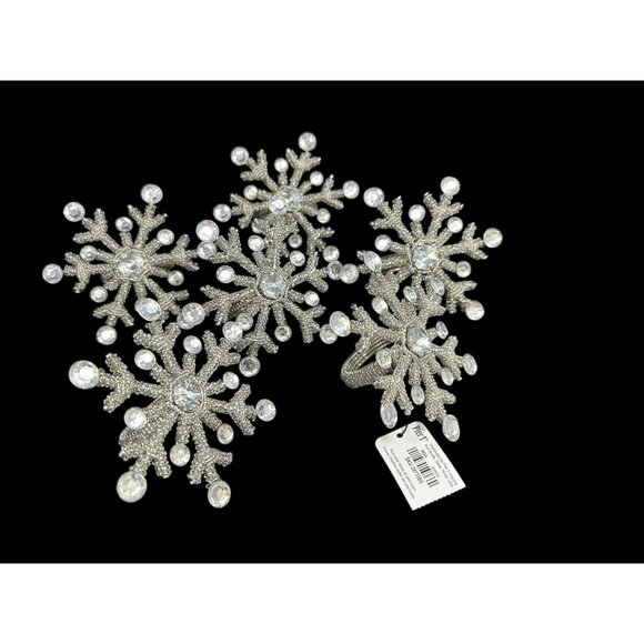 Vintage Beaded Wire Wrapped Snowflake Napkin Rings Pier One New Old Stock Set 6 - Picture 9 of 9